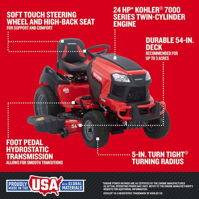 Craftsman T3200 Turn Tight 54" Lawn Tractor – 24 HP Kohler