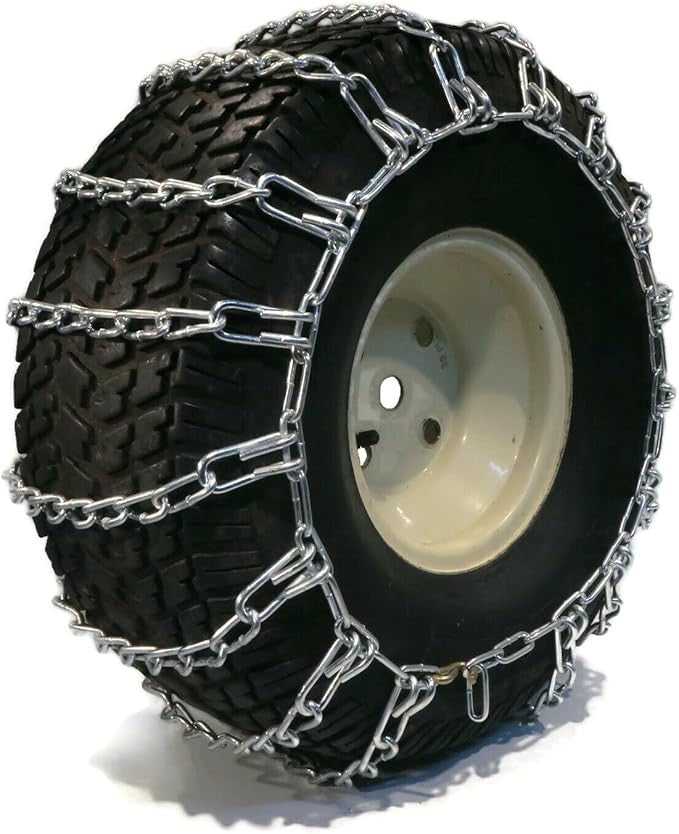 Heavy-Duty Two-Link Tire Chains for Lawn Tractor Rear Tires (Pair, Fits 20-23 Inch Diameters)