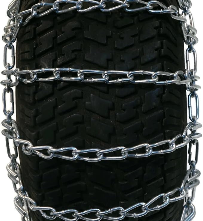 Heavy-Duty Two-Link Tire Chains for Lawn Tractor Rear Tires (Pair, Fits 20-23 Inch Diameters)