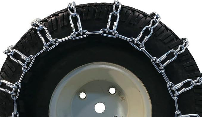 Heavy-Duty Two-Link Tire Chains for Lawn Tractor Rear Tires (Pair, Fits 20-23 Inch Diameters)
