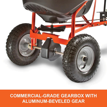 100-Pound Tow-Behind Broadcast Spreader for Lawn Tractors and ATVs with 10-Foot Spread Width