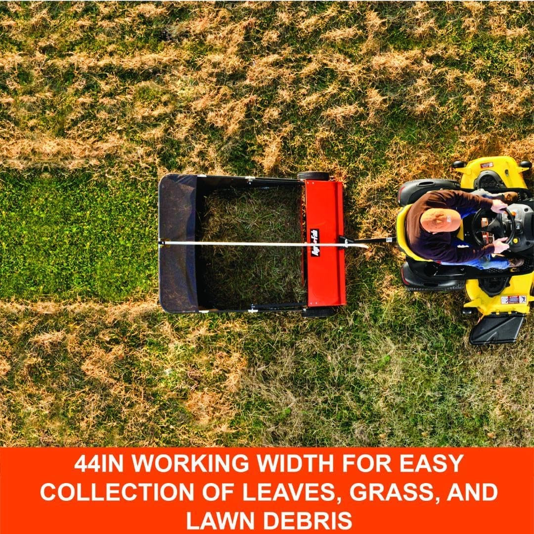 44-Inch Tow-Behind Lawn Sweeper with 25 cu. ft. Mesh Hopper and Ground-Driven Brushes