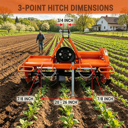 36-Inch Rear PTO Rotary Tiller Attachment for Garden Tractors with Slip-Clutch and 7-Inch Tilling Depth